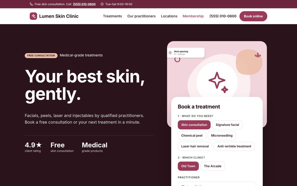 Skin clinic & med spa demo homepage