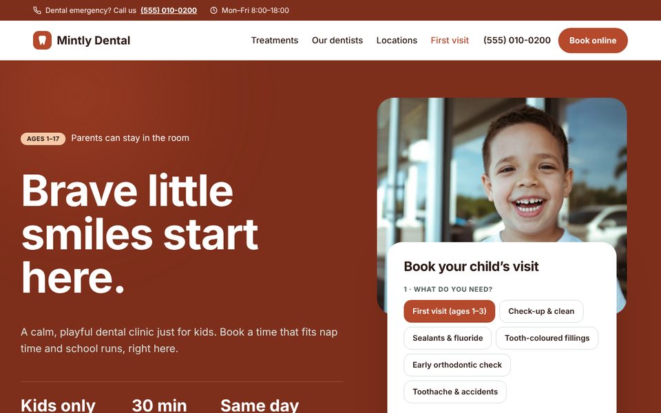 Kids dentistry demo homepage