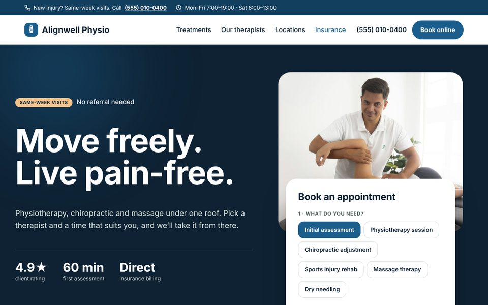 Physiotherapy & chiro demo homepage
