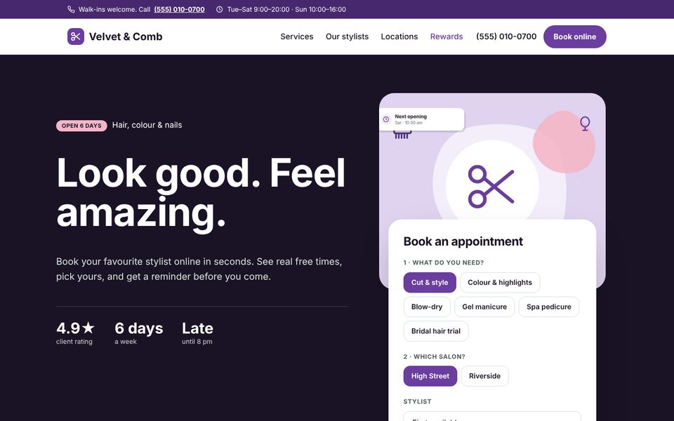 Hair & nail salon demo homepage