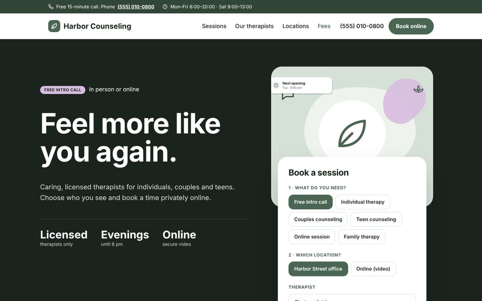 Counseling & therapy demo homepage
